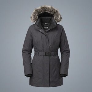 The North Face HyVent Down Parka Women S Brown Faux Fur Hood Belted Coat